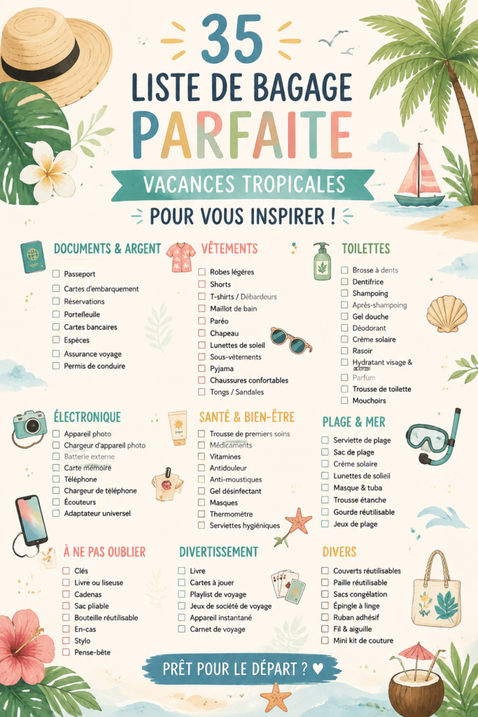 Checklist de voyage familiale pour une aventure tropicale