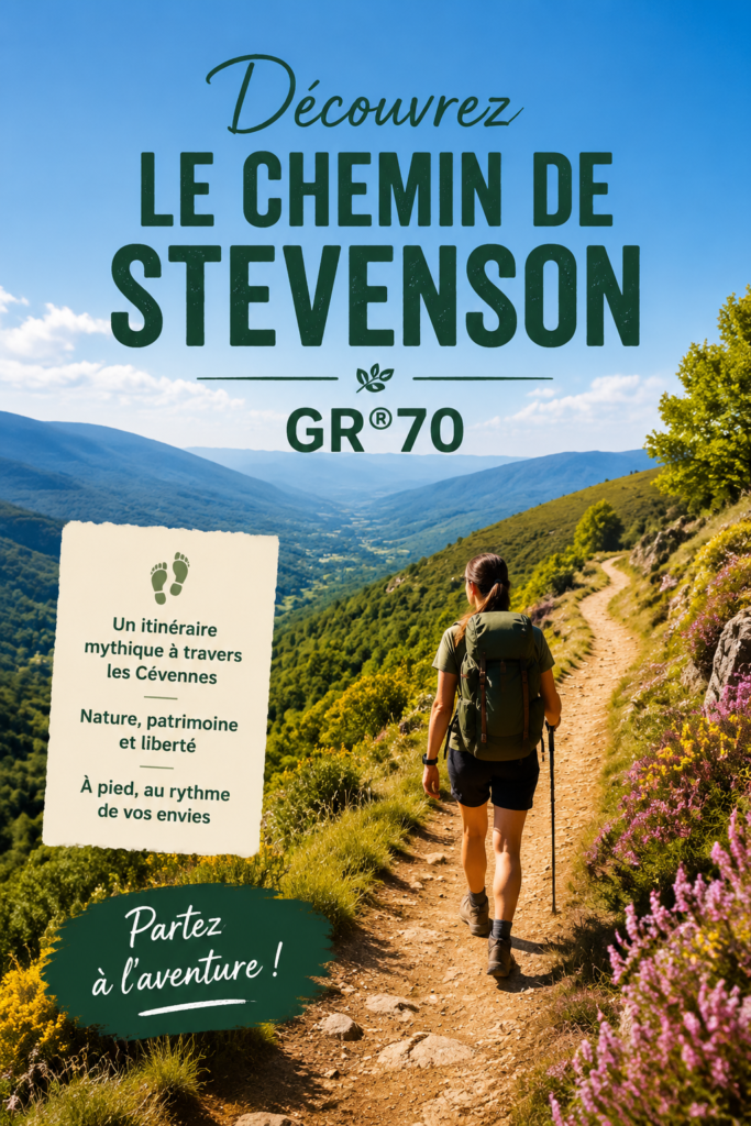 Randonnée en famille sur le chemin de Stevenson, entourés de paysages verdoyants.