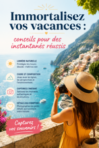 Une famille souriante prenant des photos souvenirs lors de leurs vacances