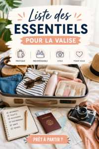 Une valise bien préparée avec des essentiels pour un voyage en famille.