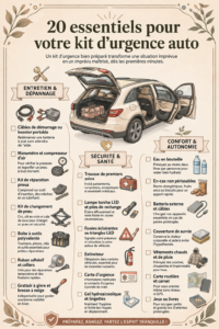 Kit d'urgence automobile avec essentiels pour la sécurité en voyage