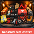 Un kit d'urgence automobile bien organisé à l'arrière d'une voiture familiale