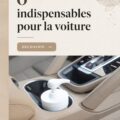 Groupe familial avec des accessoires indispensables dans leur voiture