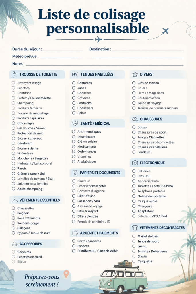 Femme préparant une liste de voyage personnalisée avec des bagages