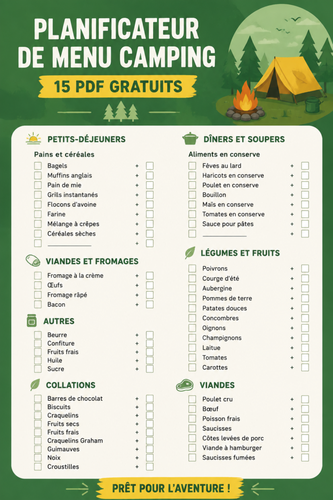Menu de camping avec des modèles imprimables variés