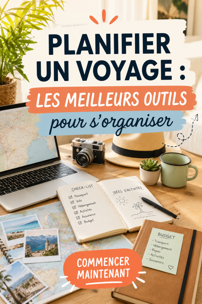 Une maman et ses enfants planifient un voyage à l'aide d'un ordinateur et d'une carte.