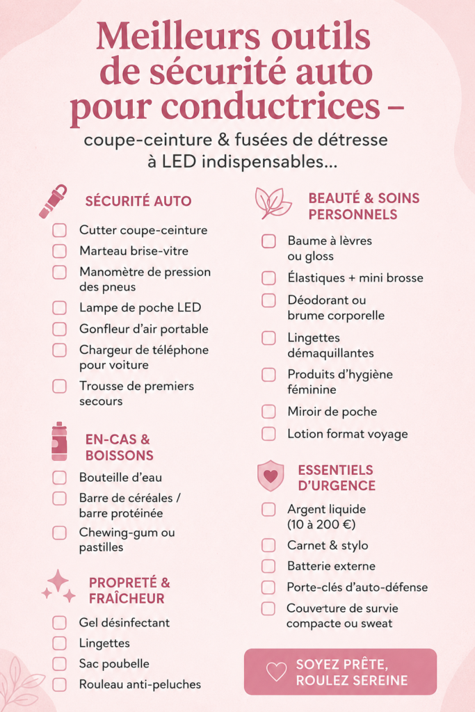 Un kit de sécurité automobile avec des outils essentiels pour les femmes conductrices