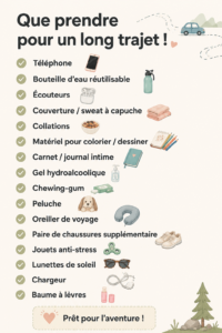 Intérieur d'une voiture bien organisé pour un long trajet familial