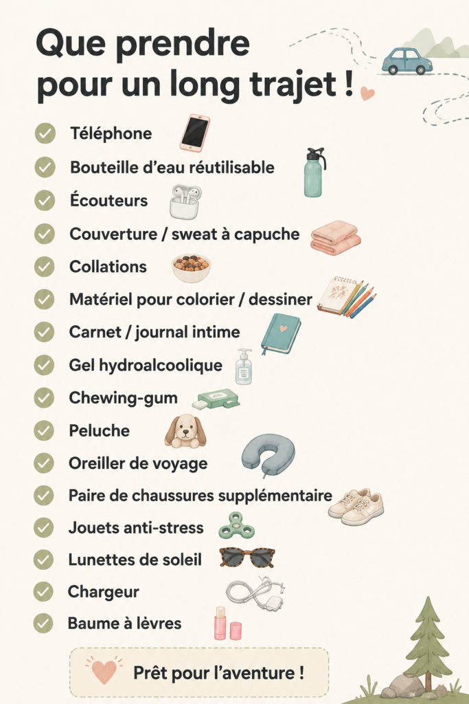Intérieur d'une voiture bien organisé pour un long trajet familial