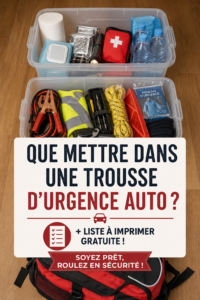 Trousse de secours bien garnie pour voiture avec des essentiels de sécurité.