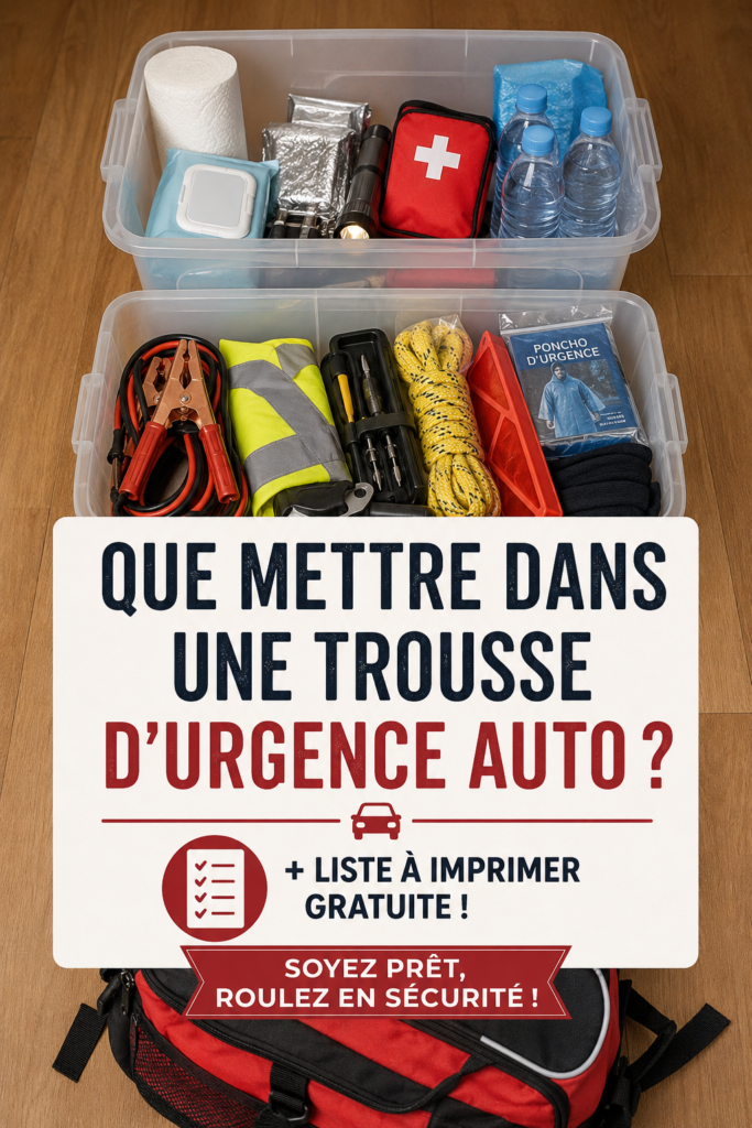 Trousse de secours bien garnie pour voiture avec des essentiels de sécurité.
