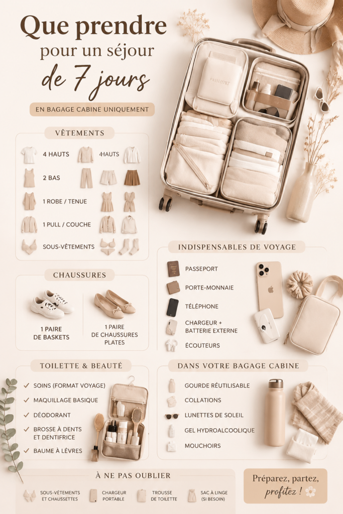 Valise légère prête pour un voyage de 7 jours.