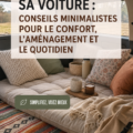 Une famille profitant d'un pique-nique près de leur voiture aménagée pour vivre confortablement en voyage.