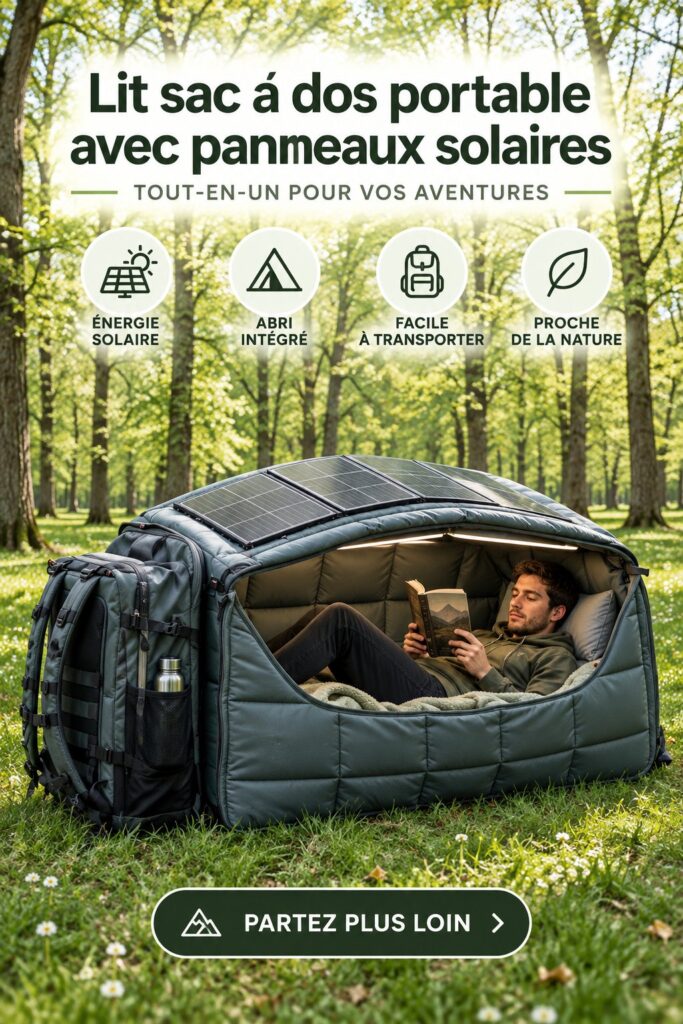 Un abri de camping portable et solaire installé dans la nature, prêt pour une escapade familiale.