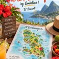Vue de la Martinique avec la nouvelle carte d'Ombeline illustrant les lieux à visiter.