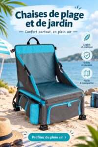 Chaises de plage alignées sur le sable, prêtes pour une journée ensoleillée.