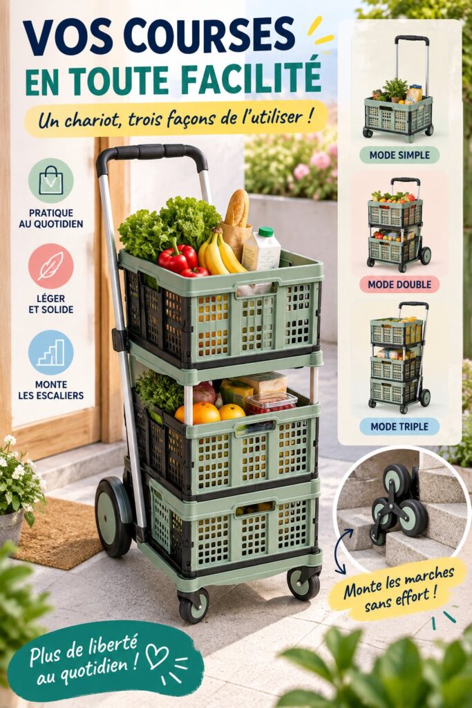 Chariot de courses pratique et polyvalent pour sorties familiales