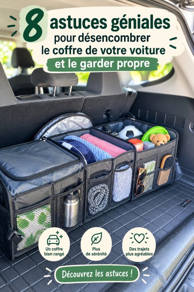 Coffre de voiture propre et organisé avec des accessoires de rangement