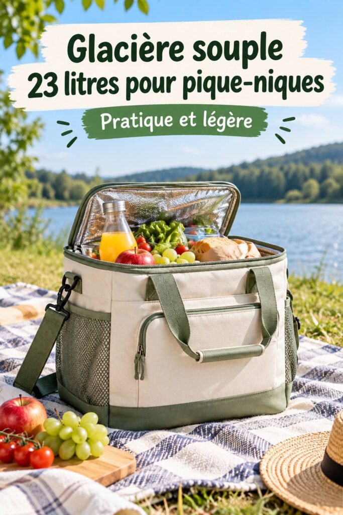Un cooler souple parfait pour des sorties en famille, rempli de boissons au frais.