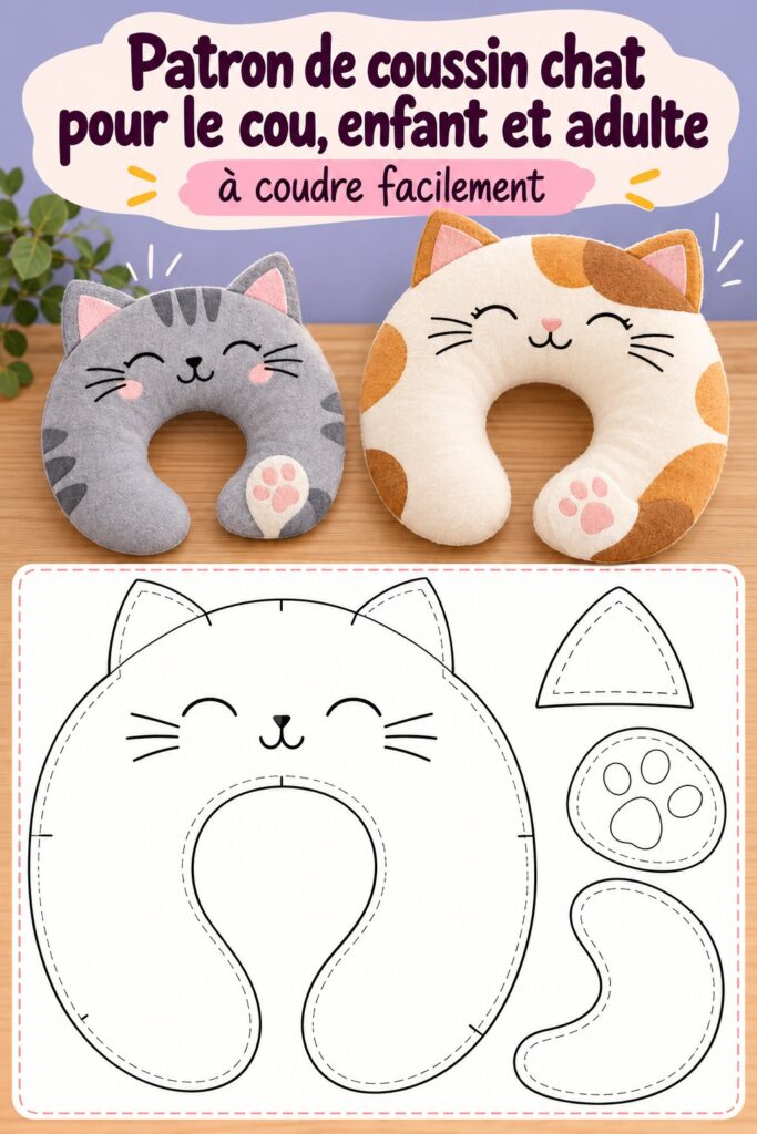 Coussin nuque en forme de chat, idéal pour le confort des enfants