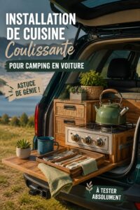 Aménagement pratique d'une cuisine dans une voiture pour le camping.