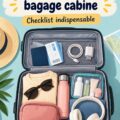 Famille préparant un bagage à main avec des essentiels de voyage.