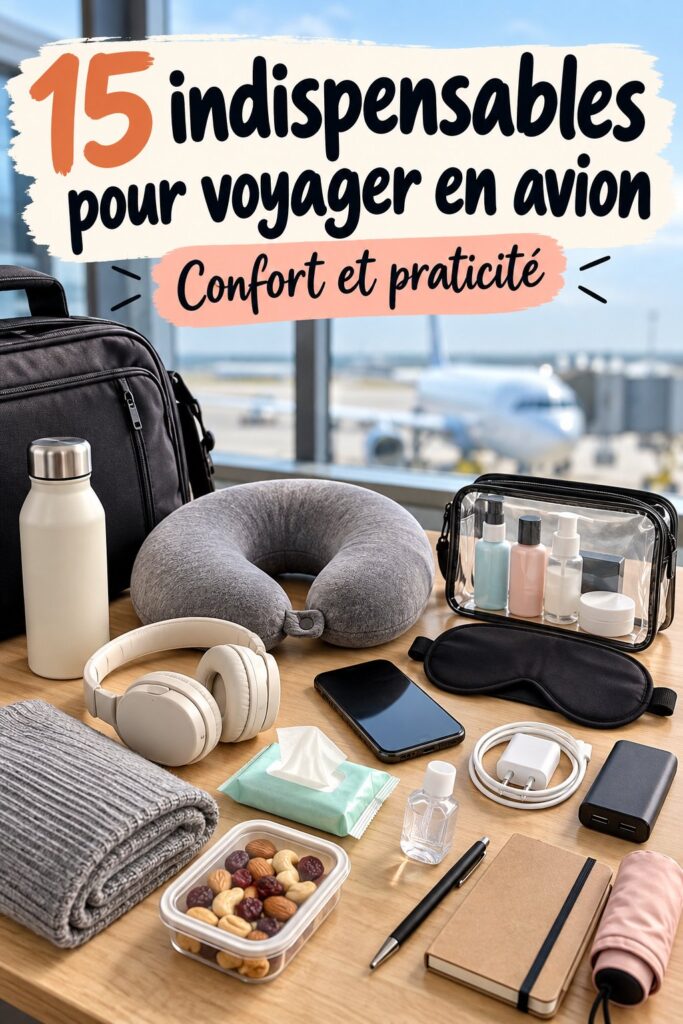 Femme préparant ses essentiels de voyage pour un vol confortable