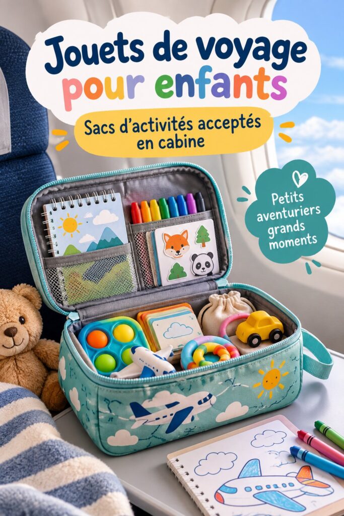 Un enfant heureux jouant avec des jeux de voyage pendant un trajet en voiture