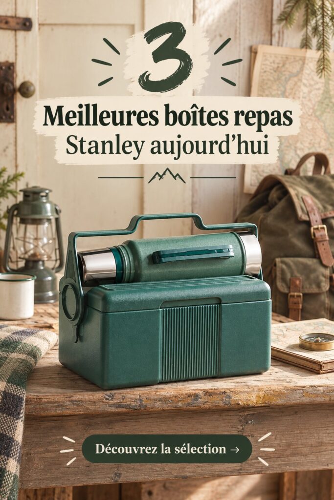Une sélection de lunch boxes Stanley colorées posées sur une table de pique-nique, idéales pour des repas en famille.