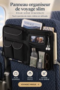 Panneau d'organisation de vol avec divers compartiments pour une meilleure gestion des essentiels de voyage.