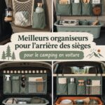 Organisateur de siège arrière dans une voiture prête pour le camping, maximisant l'espace de rangement.
