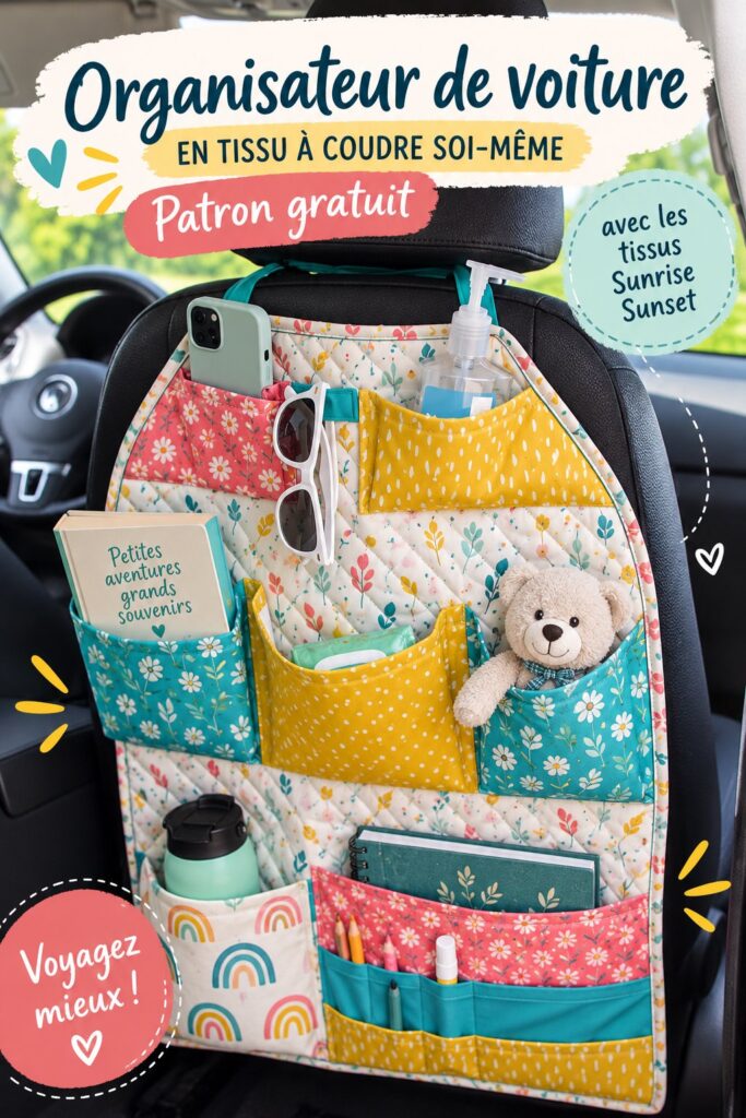 Illustration d'un organisateur de voiture en tissu coloré