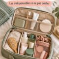 Trousseau de toilette bien organisé avec des articles essentiels pour un voyage familial