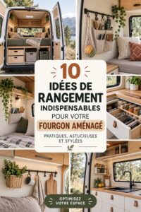 Un fourgon aménagé avec des solutions de rangement intelligentes et élégantes.