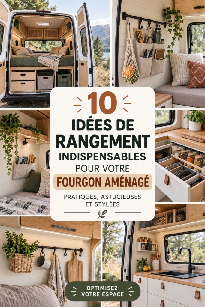 Un fourgon aménagé avec des solutions de rangement intelligentes et élégantes.