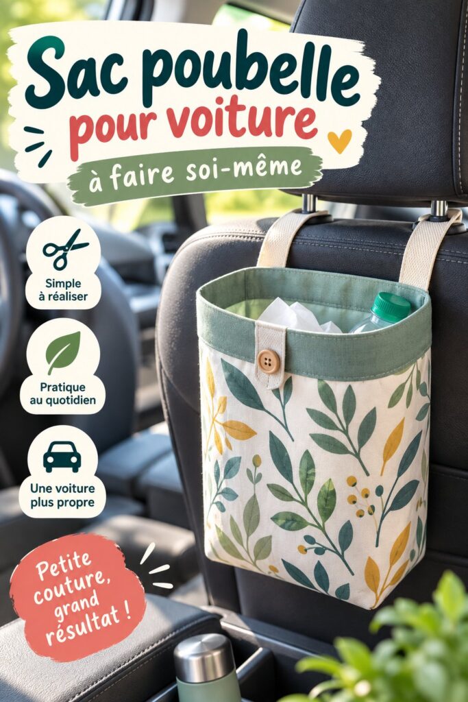 Sac à déchets fait maison accroché à un dossier de siège auto