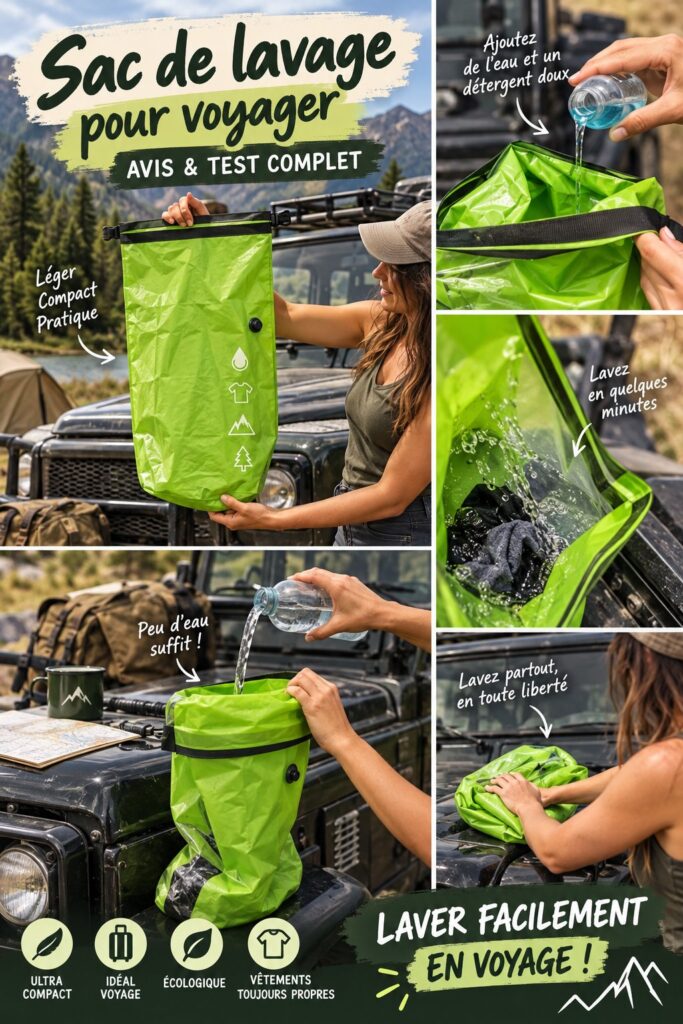 Femme utilisant le sac à laver Scrubba en voyage