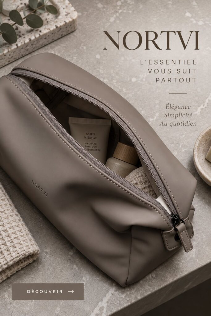 sac de toilette NORTVI en argile, avec un design élégant et pratique