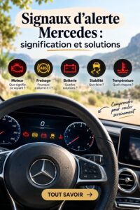 Un tableau de bord de Mercedes affichant un signal d'alerte, illustrant la gestion des alertes automobiles.