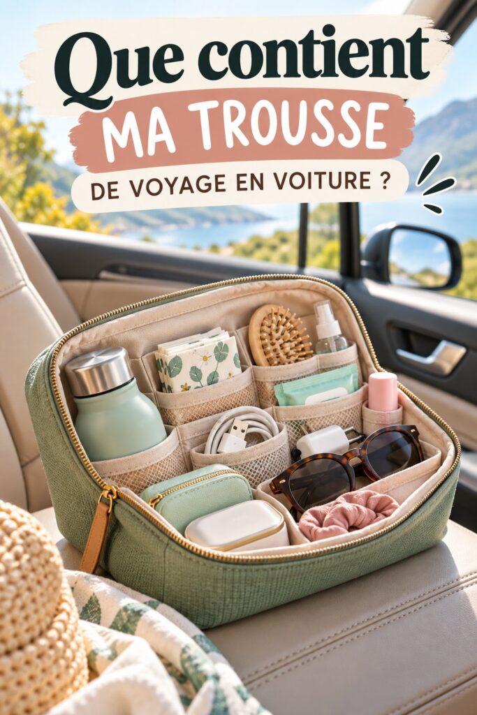Trousse de voyage bien organisée à l'arrière d'une voiture familiale