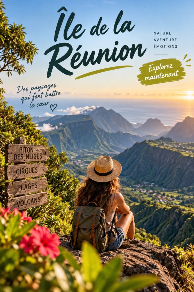 Vue panoramique sur les paysages de l'île de la Réunion, un lieu parfait pour des vacances familiales.