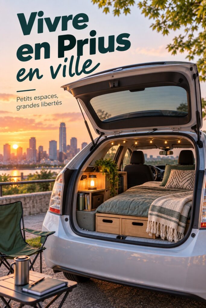 Une Toyota Prius garée dans un espace urbain, symbolisant la vie écologique en ville