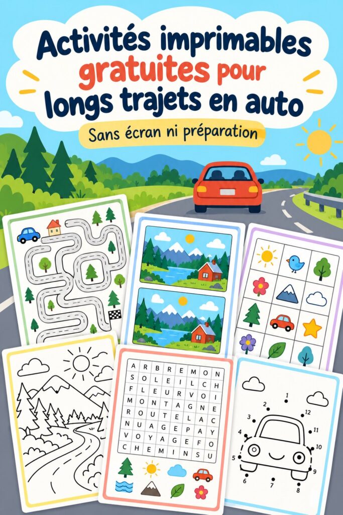 Enfants s'amusant avec des activités imprimables dans une voiture pendant un voyage