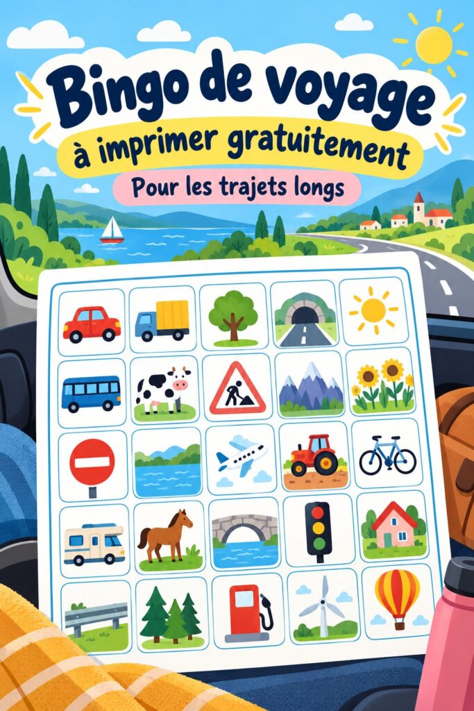 Bingo de voyage à imprimer gratuitement, adapté pour les familles en voyage.