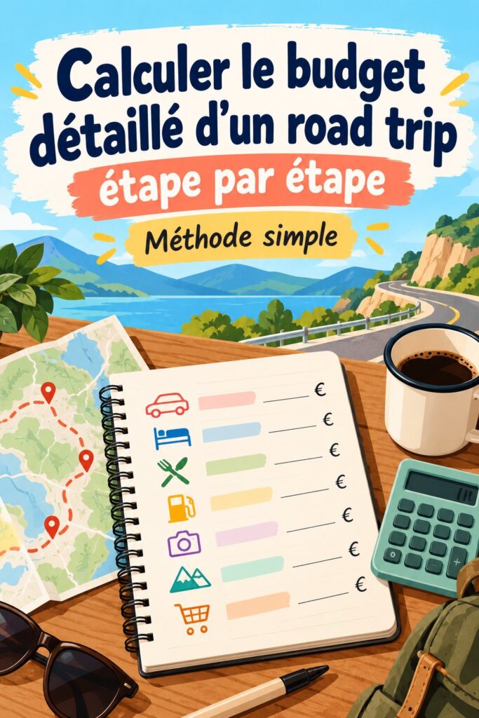 Vue d'un road trip sur une route panoramique avec une famille en voiture.