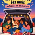 Groupe d'amis s'amusant lors d'une fête en voiture