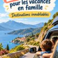 Famille heureuse en road trip d'été avec une carte routière dans la voiture