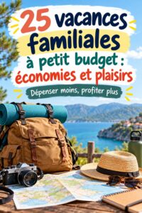 Famille heureuse en vacances sur une plage abordable avec des activités économiques.