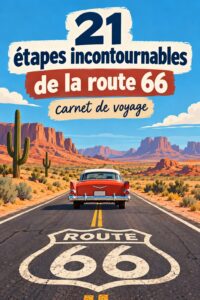 Une vue sur la Route 66 avec des panneaux classiques et des paysages typiques.