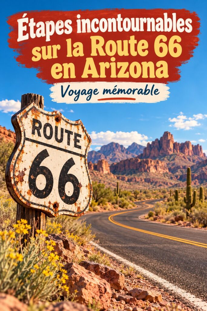 Vue panoramique d'un arrêt emblématique sur la Route 66 en Arizona.